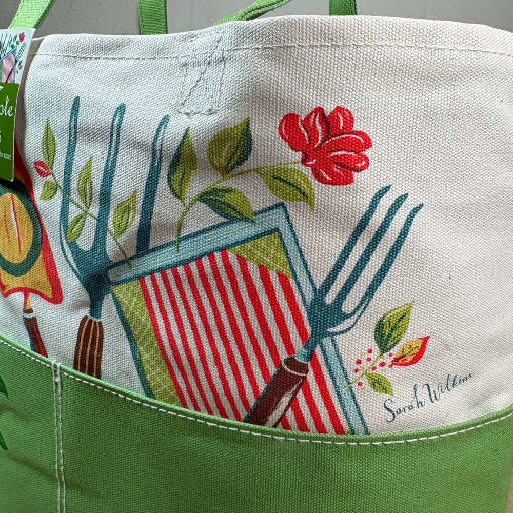 Barnes & Noble Sarah Wilkins Spring Green Garden Canvas PWP Tote Bag Green Cream - Picture 4 of 8